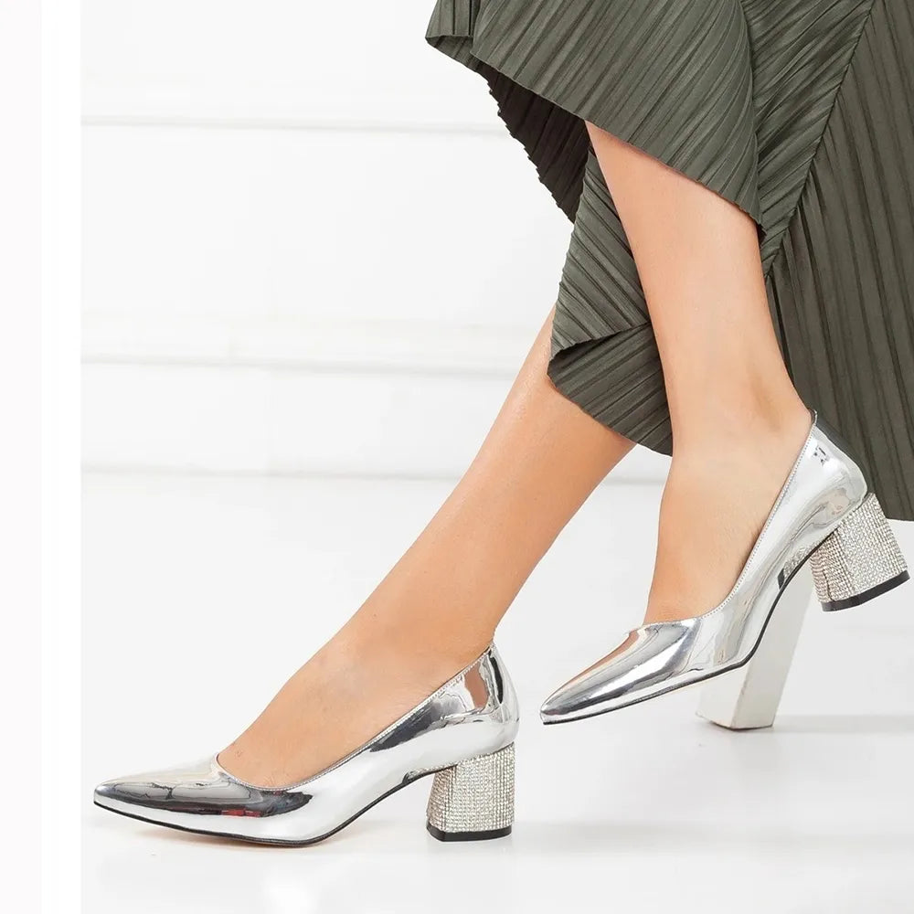 Silver Evening Low Heel Dress Shoes Women MA-048 image 1