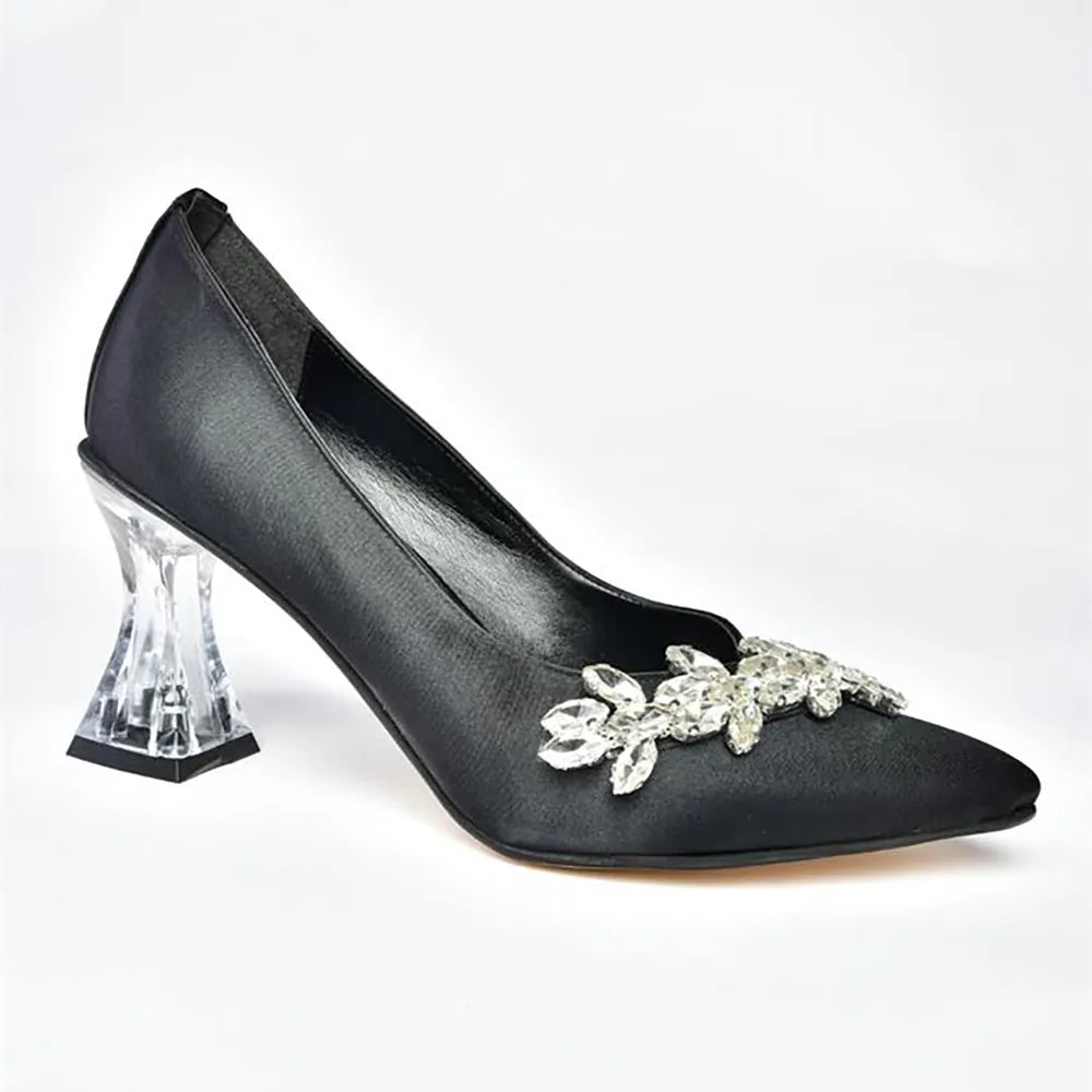 Black Rhinestone Low Heel Wedding Shoes RA-050 image 3
