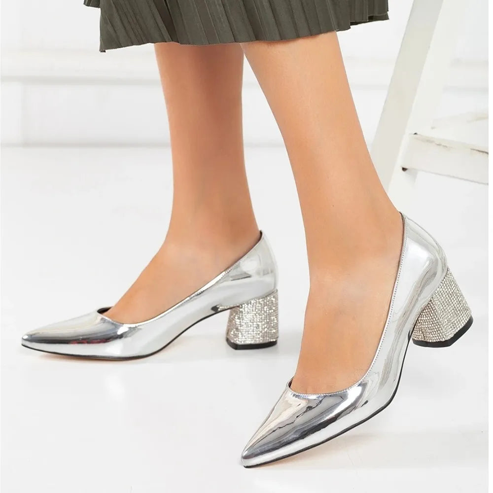 Silver Evening Low Heel Dress Shoes Women MA-048 image 0