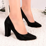 Siyah Simli Kadın Kalın Topuklu Ayakkabı MA-023