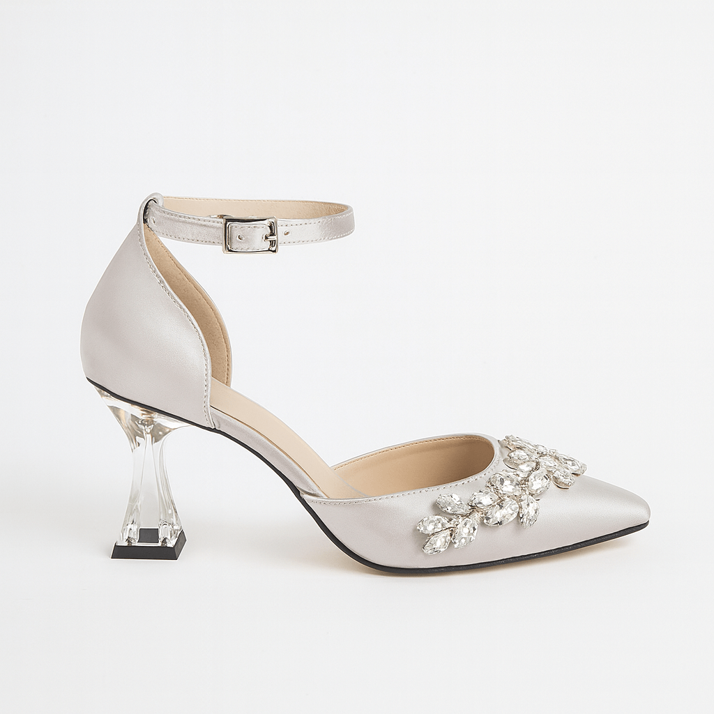 Gümüş Taşlı Bilekten Bağlamalı Topuklu Ayakkabı RA-561