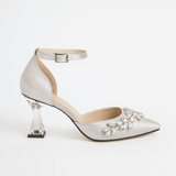 Gümüş Taşlı Bilekten Bağlamalı Topuklu Ayakkabı RA-561