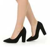 Siyah Süet Kadın Kalın Topuklu Ayakkabı MA-023