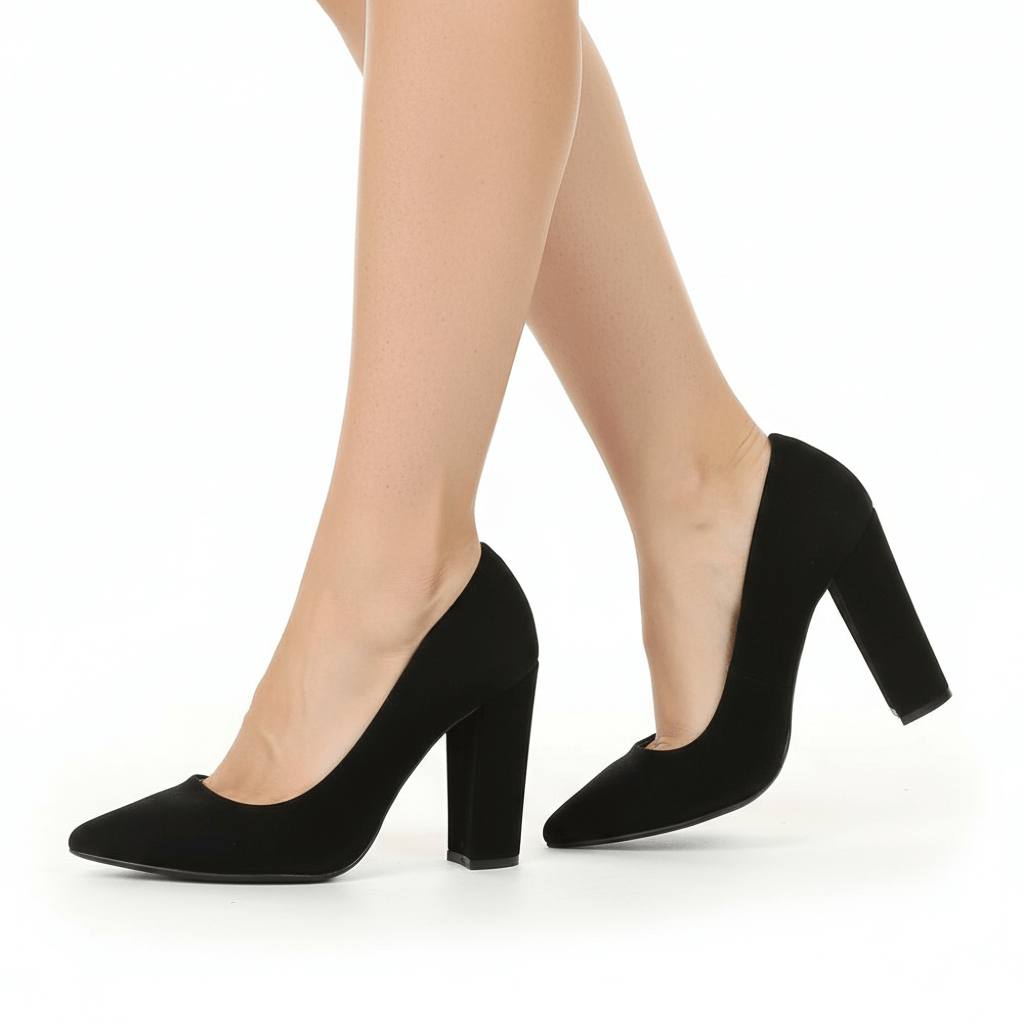 Siyah Süet Kadın Kalın Topuklu Ayakkabı MA-023