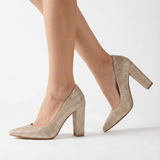 Altın Simli Kadın Kalın Topuklu Ayakkabı MA-023