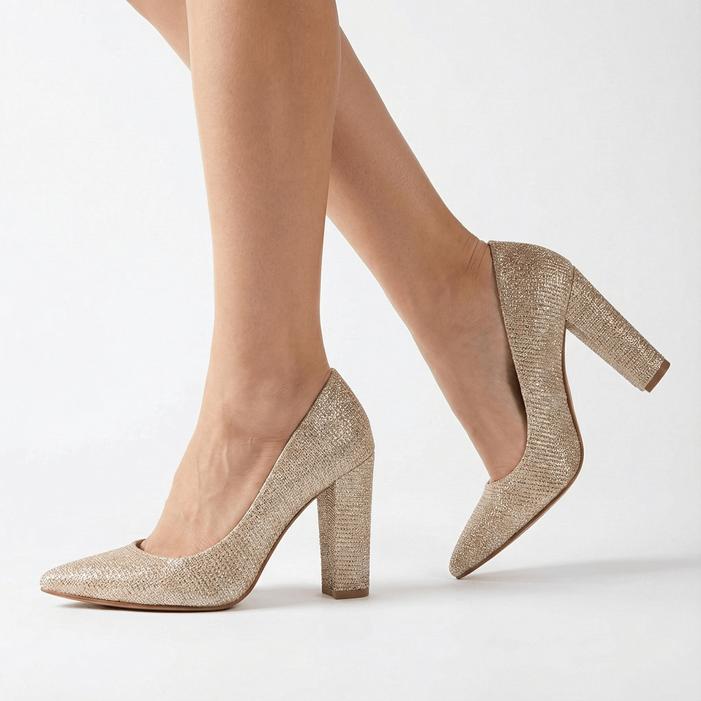 Altın Simli Kadın Kalın Topuklu Ayakkabı MA-023