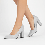 Gümüş Simli Kadın Kalın Topuklu Ayakkabı MA-023