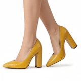 Hardal Krokodil Kadın Kalın Topuklu Ayakkabı MA-023