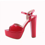 Kırmızı Rugan Kalın Topuklu Platform Gelin Ayakkabısı RA-027