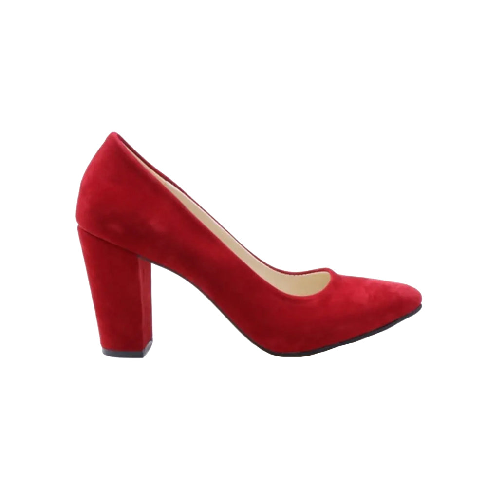 Kırmızı Süet Kadın Kalın Topuklu Ayakkabı MA-023