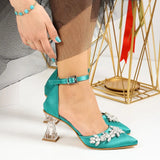 Yeşil Taşlı Bilekten Bağlamalı Topuklu Ayakkabı RA-561