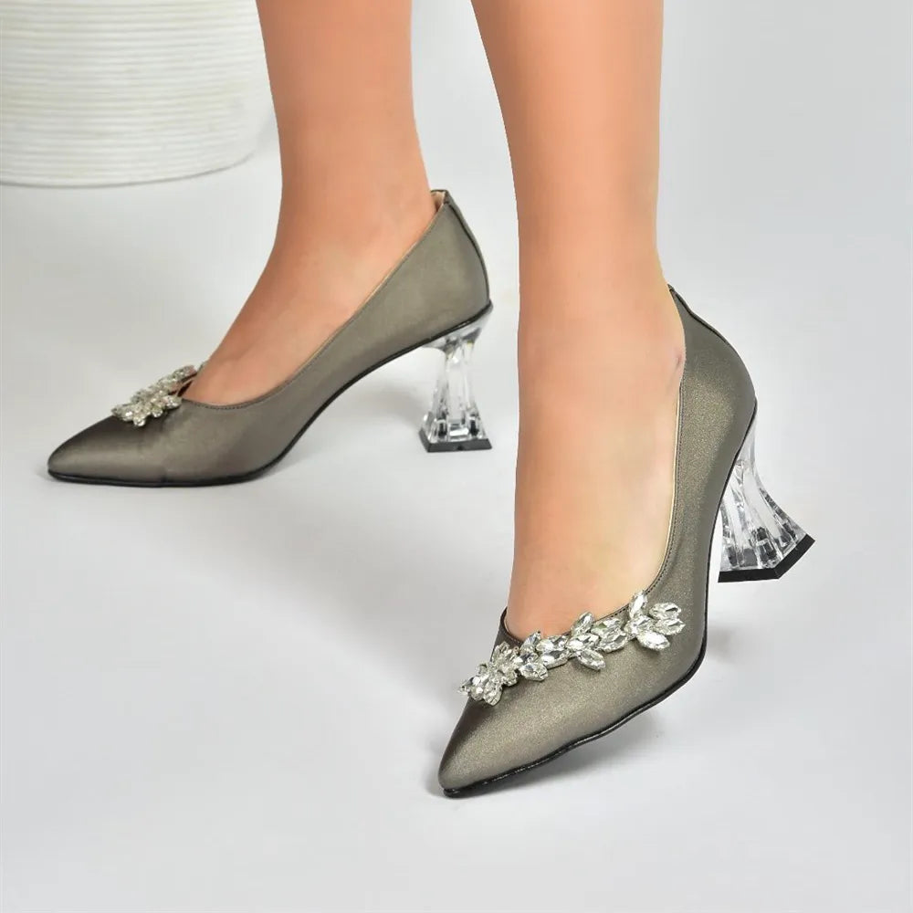 Platinum Rhinestone Low Heel Wedding Shoes RA-050 image 0