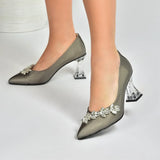 Platinum Rhinestone Low Heel Wedding Shoes RA-050 image 0
