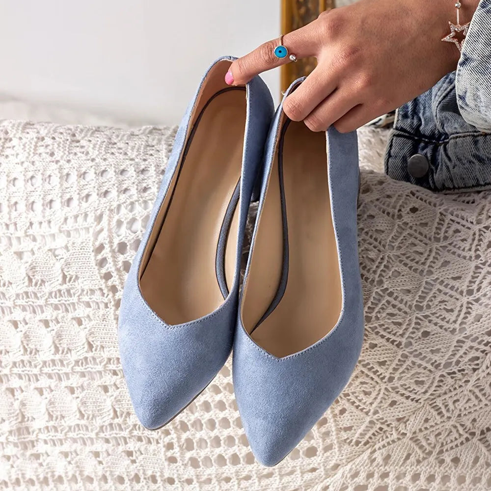 Bebe Mavi Süet Alçak Topuklu Ayakkabı RA-162