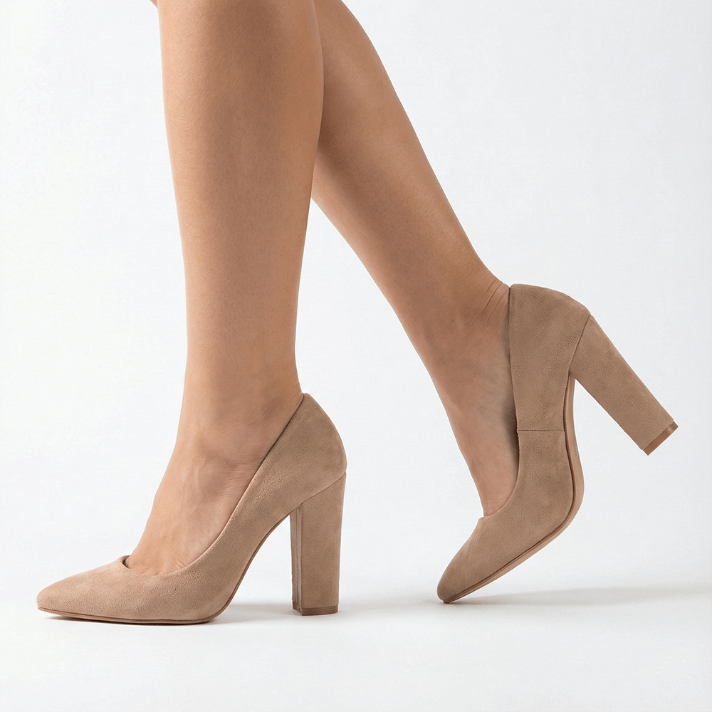 Bej Süet Kadın Kalın Topuklu Ayakkabı MA-023