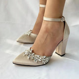 Bej Taşlı Bilekten Bağlamalı Topuklu Ayakkabı RA-8001