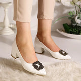 Beyaz Alçak Topuklu Taşlı Abiye Ayakkabı RA-1620