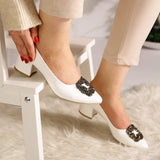 Beyaz Alçak Topuklu Taşlı Abiye Ayakkabı RA-1620