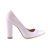 Beyaz Rugan Kadın Kalın Topuklu Ayakkabı MA-023