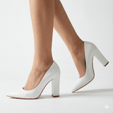 Beyaz Rugan Kadın Kalın Topuklu Ayakkabı MA-023