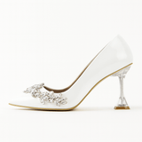 Beyaz Rugan Taş Detaylı Topuklu Ayakkabı RA-510