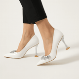 Beyaz Rugan Taş Detaylı Topuklu Ayakkabı RA-510
