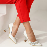 Beyaz Taş Detaylı Topuklu Ayakkabı RA-510