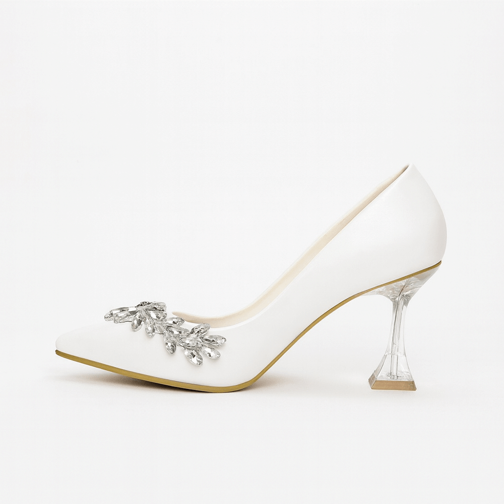 Beyaz Taş Detaylı Topuklu Ayakkabı RA-510