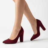 Bordo Süet Kadın Kalın Topuklu Ayakkabı MA-023