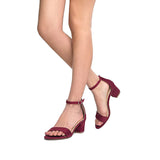 Bordo Süet Tek Bant Topuklu Ayakkabı RA-155