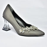 Platinum Rhinestone Low Heel Wedding Shoes RA-050 image 5