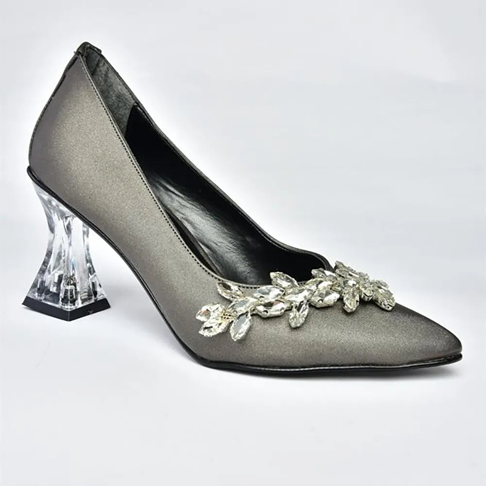 Platinum Rhinestone Low Heel Wedding Shoes RA-050 image 5