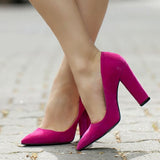 Fuşya Süet Kadın Kalın Topuklu Ayakkabı MA-023