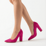 Fuşya Süet Kadın Kalın Topuklu Ayakkabı MA-023