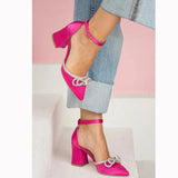 Fuşya Taşlı Kalın Topuklu Ayakkabı RA-032