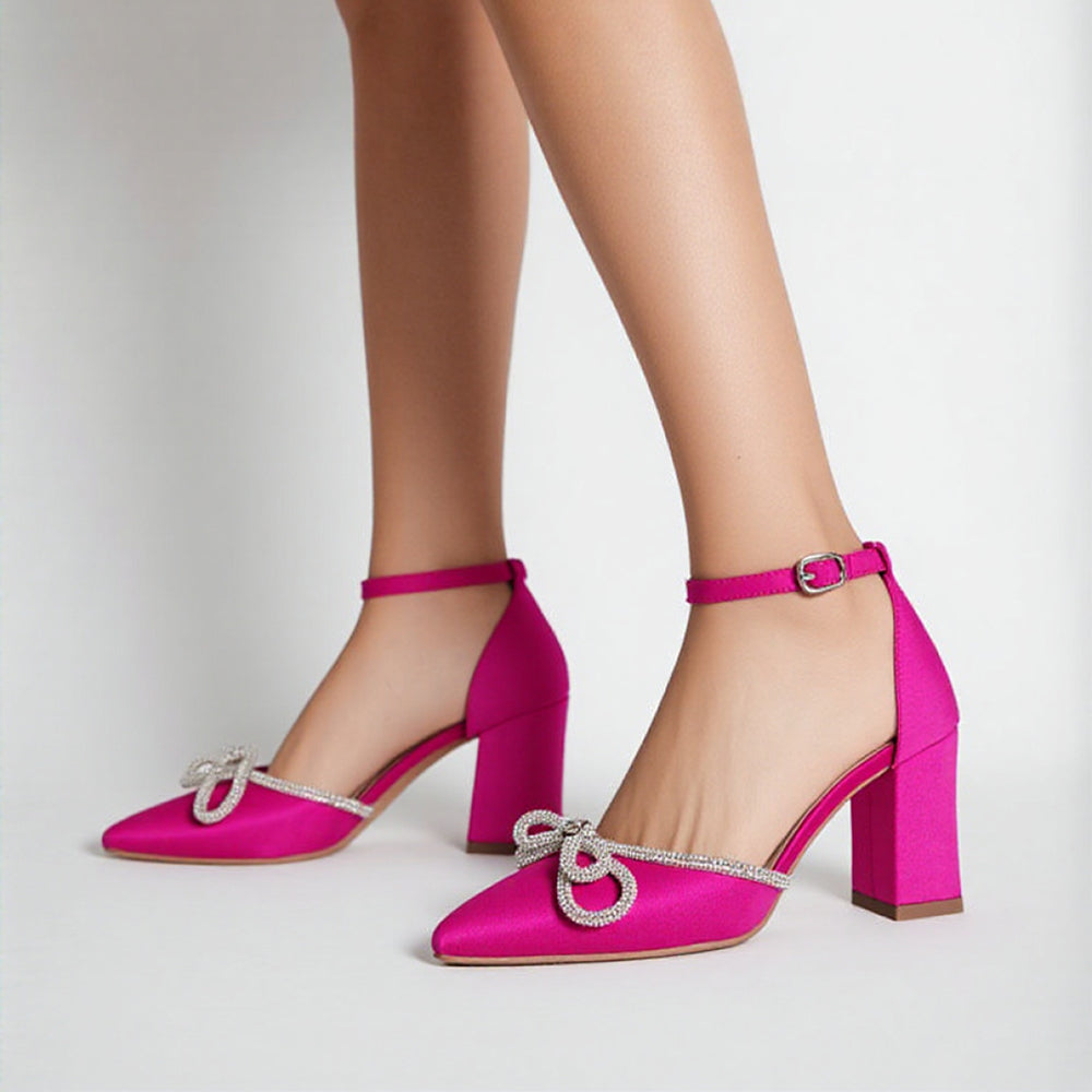 Fuşya Taşlı Kalın Topuklu Ayakkabı RA-032