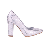 Gümüş Baskı Kadın Kalın Topuklu Ayakkabı MA-023