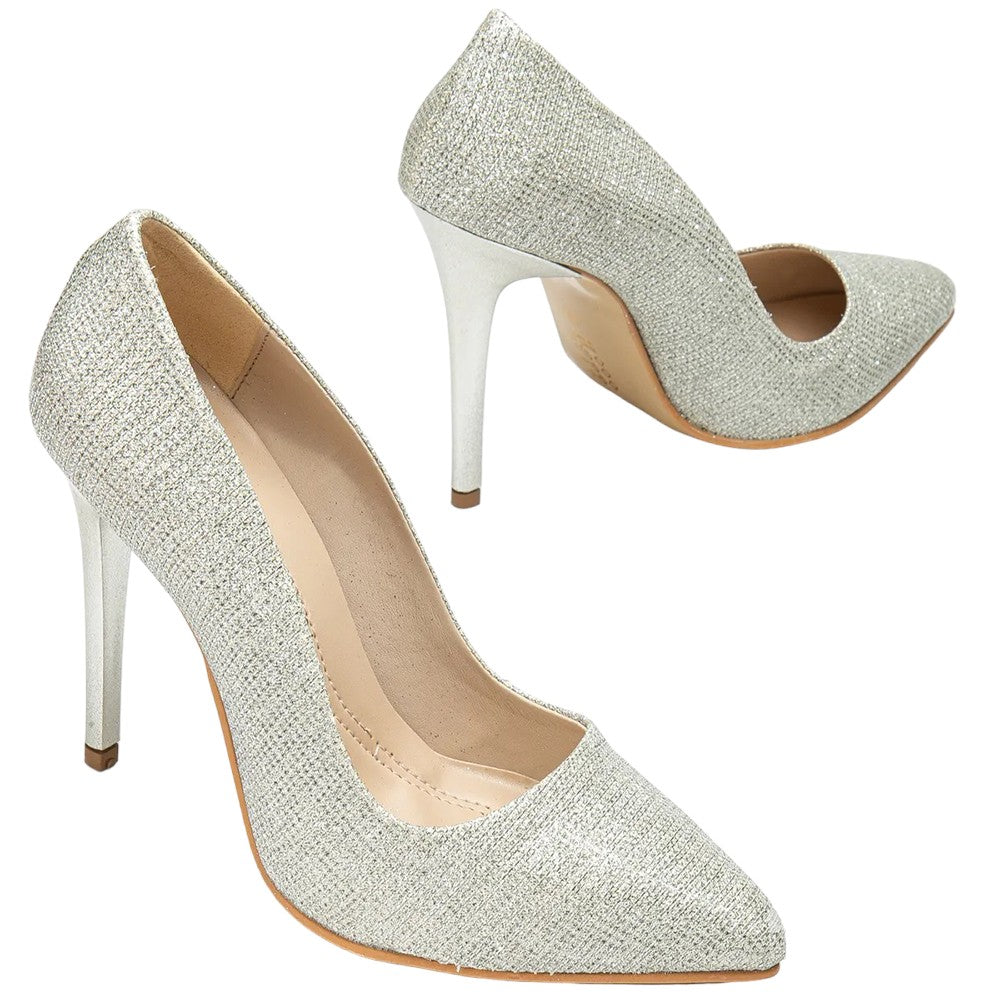 Gümüş Rengi Simli Topuklu Ayakkabı MA-021