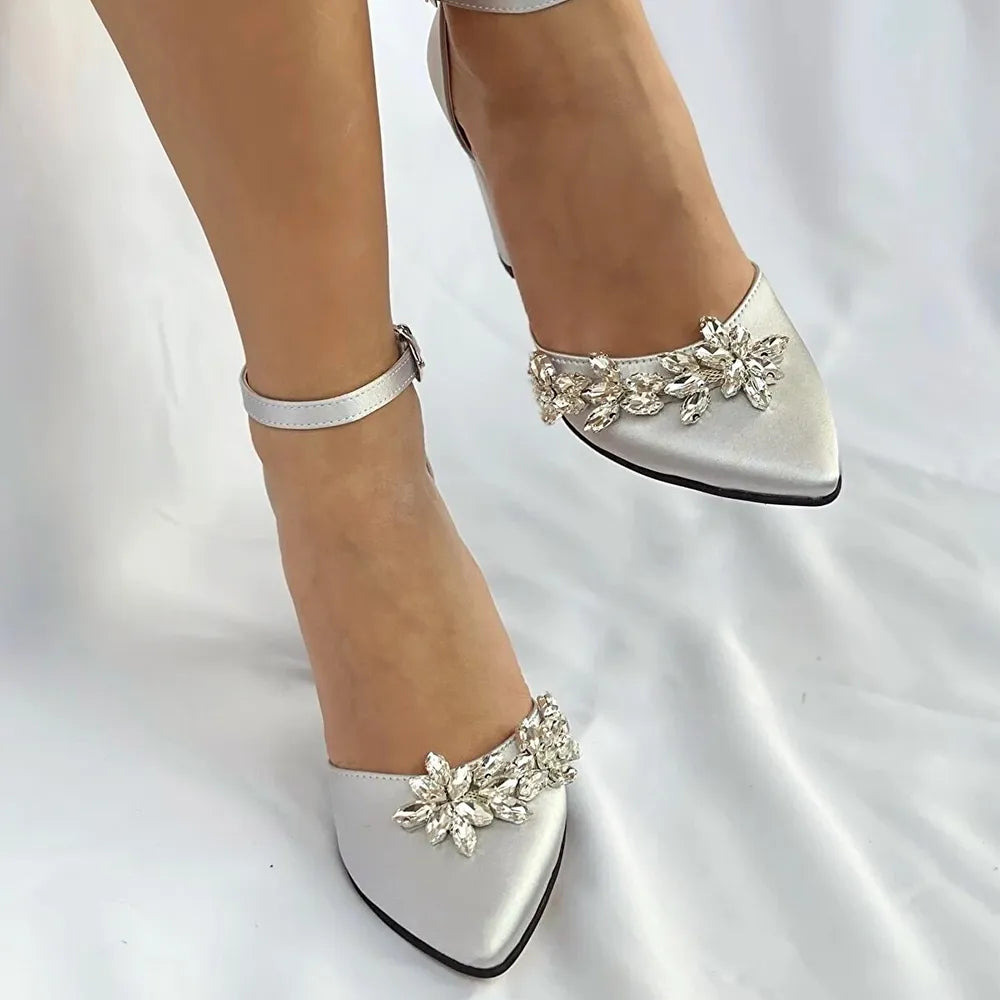 Gümüş Taşlı Bilekten Bağlamalı Topuklu Ayakkabı RA-8001