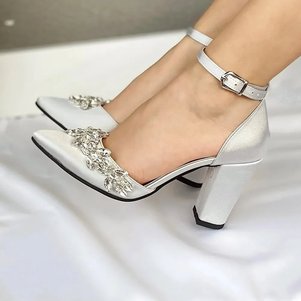 Gümüş Taşlı Bilekten Bağlamalı Topuklu Ayakkabı RA-8001