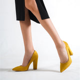 Hardal Süet Kadın Kalın Topuklu Ayakkabı MA-023