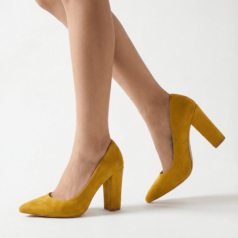 Hardal Süet Kadın Kalın Topuklu Ayakkabı MA-023