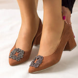 Kahverengi Alçak Topuklu Taşlı Abiye Ayakkabı RA-1620