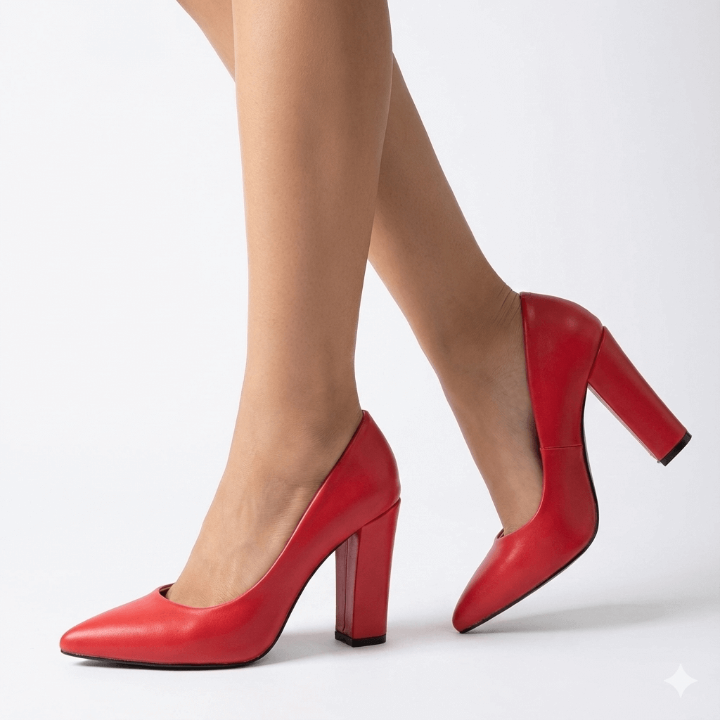 Kırmızı Kadın Kalın Topuklu Ayakkabı MA-023
