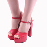 Kırmızı Kalın Topuklu Platform Gelin Ayakkabısı RA-027