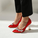 Kırmızı Saten Taş Detaylı Topuklu Ayakkabı RA-510