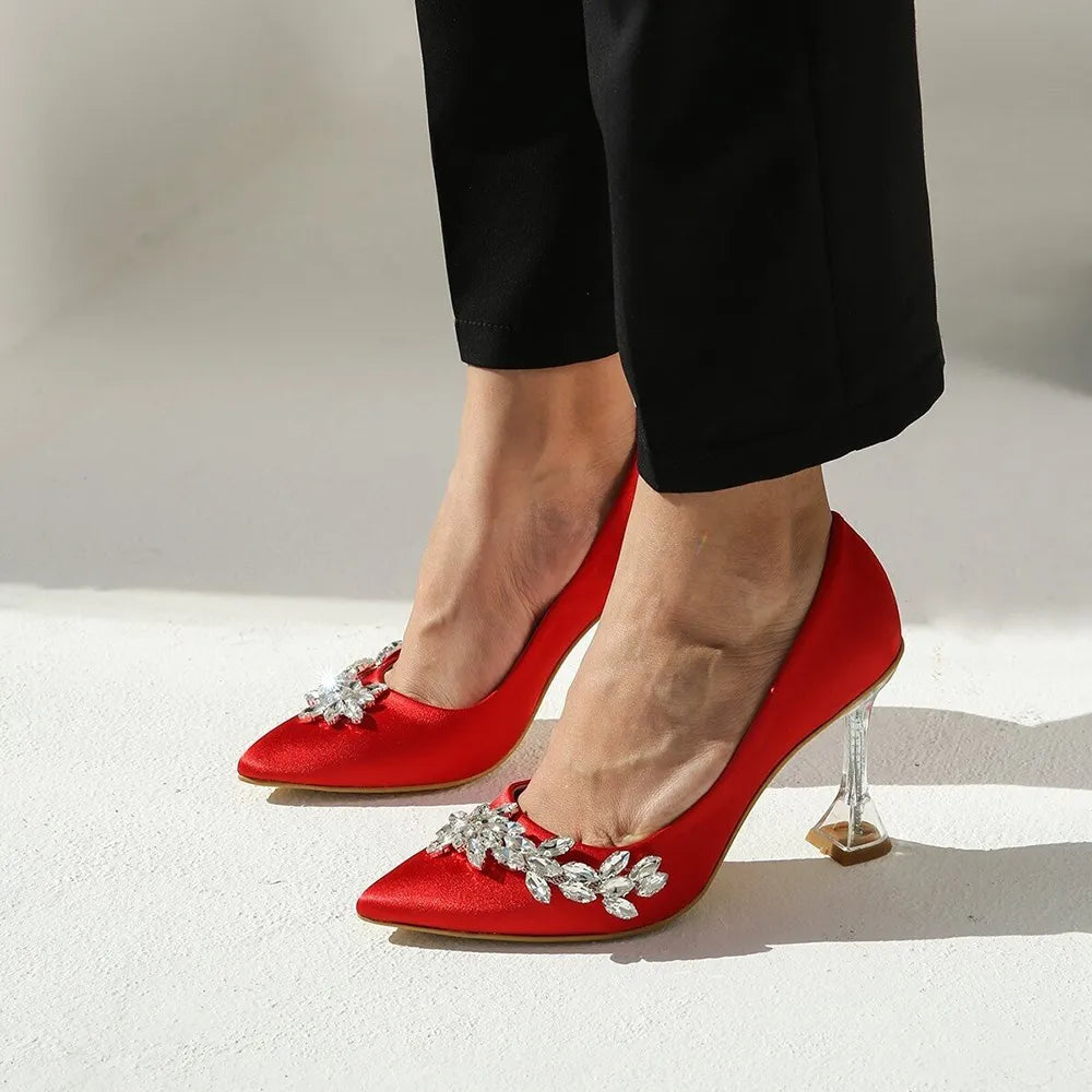 Kırmızı Saten Taş Detaylı Topuklu Ayakkabı RA-510