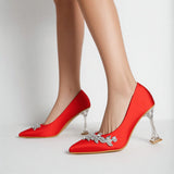 Kırmızı Saten Taş Detaylı Topuklu Ayakkabı RA-510