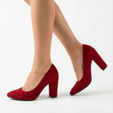Kırmızı Süet Kadın Kalın Topuklu Ayakkabı MA-023