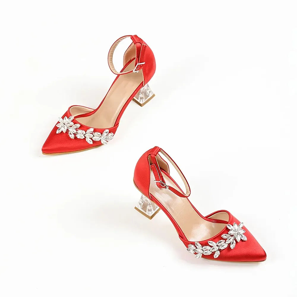 Kırmızı Taşlı Bilekten Bağlamalı Topuklu Ayakkabı RA-561